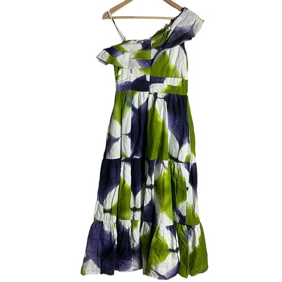 Busayo Collective One Shoulder Green Tie Dye Tiered Maxi Dress Size 8 - Picture 14 of 16